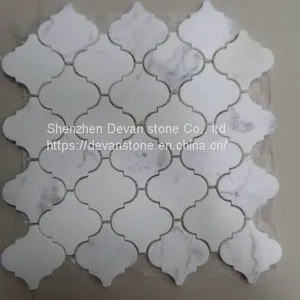 Carrara White Arabesque Lantern Shaped Mosaic Floor Tiles thumbnail-4