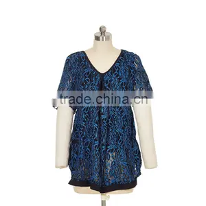 100% Poly Spandex Two Tone Lace Short Sleeve Shirts thumbnail-6
