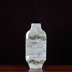 Marble Applique Countryside Style Flat Grey Gold Ceramic Vase For Coffee Shop Decor thumbnail-3