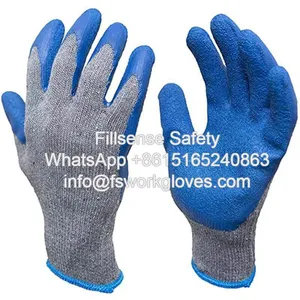 10Gauge 2Yarn Polycotton Liner Crinkle Latex Coated Gloves Latex Coated Work Gloves Latex Dipped Gloves thumbnail-5