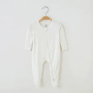 Newborn Baby Romper Clothes Long Sleeve Solid Zipper Bamboo Spandex Unisex Infant Rompers Baby Clothing Wholesale thumbnail-2