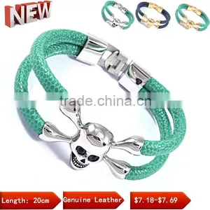 Wholesale Customized Logo Genuine Leather Silver Gold Skull Bangle Bracelet for ARSL-04599 Quality Choice thumbnail-1