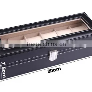 W806-6 6 Grid Slot Hot Sell Black PU Leather Watch Packaging Box in Promotion thumbnail-2