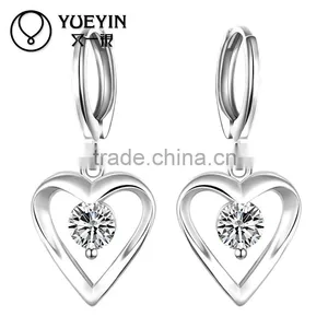 2015 Latest Fashion With Diamond Heart Shape Sliver Plated Earrings thumbnail-1