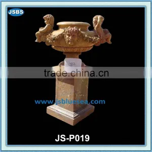 Brown Stone Classical Flowerpot With Human Carving thumbnail-1