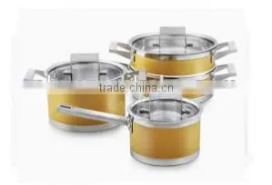Mejores Ventas de Calidad Amarillo de Aluminio Olla de Ceramica de Utensilios de Cocina de Acero Inoxidable Mango thumbnail-1