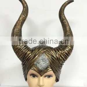 Halloween Party Cosplay Dark Witch Rubber Costume Dress Carnival Costume Horn Headpiece Helmet Maleficent Hat thumbnail-2