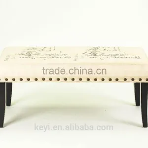 Solid Wood Style Home Furniture Fabric Foot Stool / Wooden Shoe Stool Bench (KY-3038) thumbnail-2