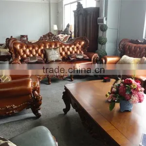 Orange Leather Single Sofa Carved Sofa Gold Furniture thumbnail-4