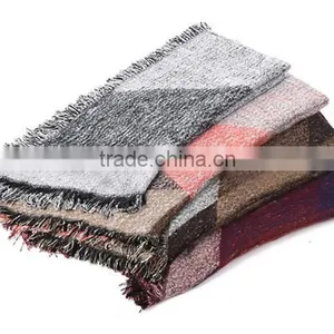 Lady Winter Fringe Wool Cashmere Plain Knitted Scarf Shawls thumbnail-2