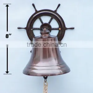 Vintage Marine Nautical Brass Wheel Wall Hanging Ship Bell NBB 009 thumbnail-1