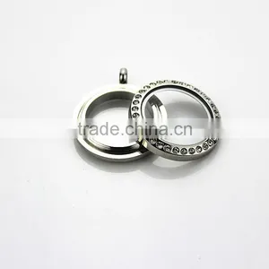 Wholesale 316L Stainless Steel 25mm Round Screw Glass Floating Locket With Rhinestone thumbnail-4
