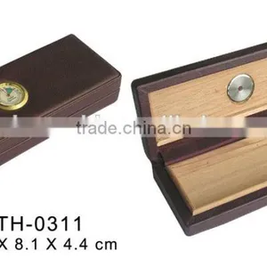 Cigar Travel Leather Case Small Cedar Wood Box thumbnail-1