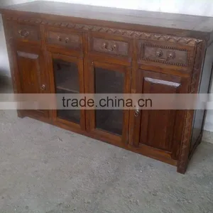 GLASS AND WOOD SIDE TABLE thumbnail-1