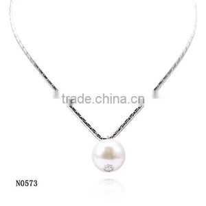 Latest Beautiful Wholesale Silver Chain Big Pearl Classical Style Elegant Necklace thumbnail-2