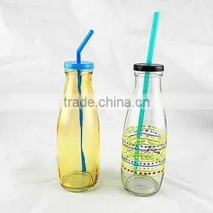 500ml Glass Milk Bottle With Straw thumbnail-1