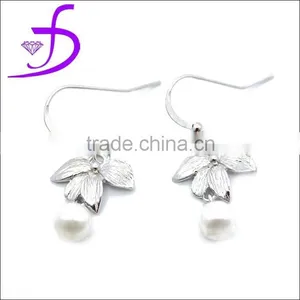 2014 Silver Earring Jewelry Fashionable Design Fishing Hook Pearl Earrings thumbnail-1