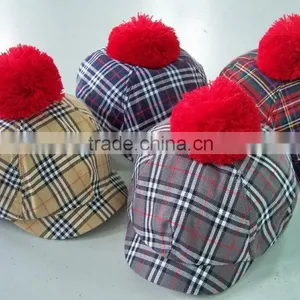 Hot Plaid Ladies Fashion Cap With Ball on the Top thumbnail-1