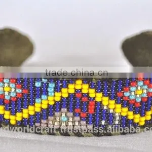 Glass Bead Covered Bracelets on White Metal thumbnail-1