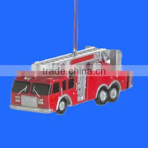Red Fire Truck Resin Hanging Christmas Ornament thumbnail-1