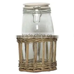 Colored Willow Wicker Basket With Bottle thumbnail-1