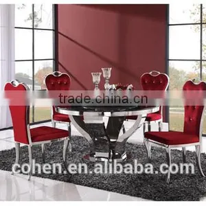 AH6603 Modern Round Rotation Stainless Steel Dining Table With Marble Top thumbnail-1