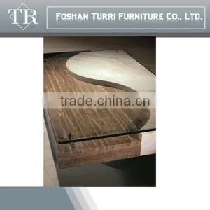 Modern Beige Travertine Marble Living Room Coffee Table With Glass Top thumbnail-2