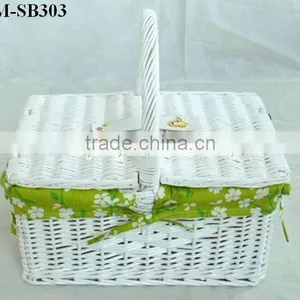 White Wicker Gift Hamper With Green Liner thumbnail-1