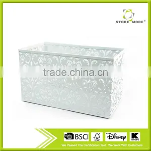 Hollow Flower Pattern Metal Punched Desk Organizer Container Storage Basket thumbnail-1