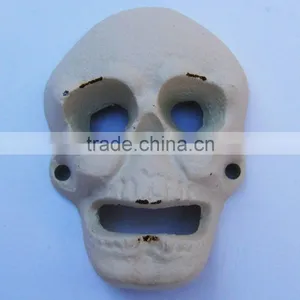 Antique Cast Iron Wall Mount Skeleton Head Skull Beer Soda Bottle Opener thumbnail-1