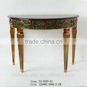 Half Moon Antique Table With Black Marble Table Top thumbnail-1