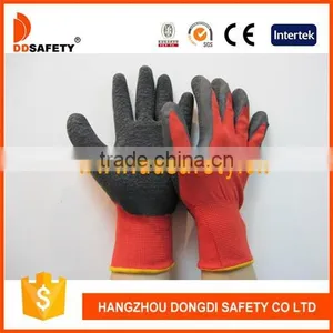 13G Red Nylon Polyester Knitting Working Gloves Black Latex Crinkle Palm Coated Safety Gloves thumbnail-1