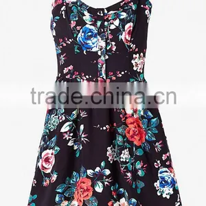 Woman Floral Spaghetti Straps Sexy Skater Rayon Dress thumbnail-3