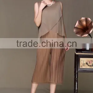 Pleat Sleeveless Solid Women Summer Pant Suits thumbnail-1