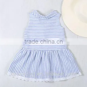 2017 Wholesale Manufacturer Bule Stripe Baby Girl Clothes Fancy 100%cotton Kids Summer Dress thumbnail-1