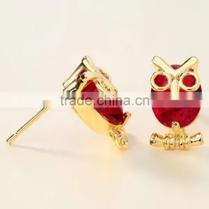 Cute Gold Color Red Zircon Oval Owl Women Jewelry Party Earring thumbnail-6