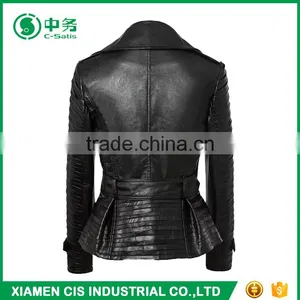 Custom Brand Fashion Fancy Slim Fit Women Black Sexy Leather Jacket thumbnail-2