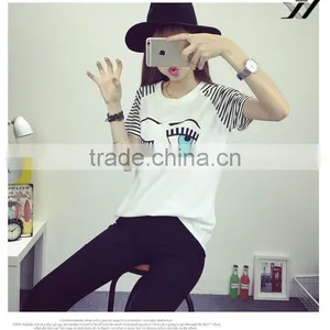 Women Creative Face Eyes Cotton Causal t Shirt thumbnail-1