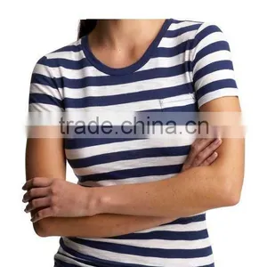 LADIES STRIPED CREW NECK T SHIRT thumbnail-1