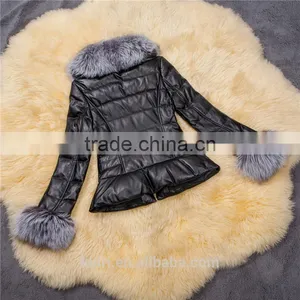 2016 New Women's Winter Fashion Imitation Faux Lether With Soft Faux Fox Fur Long Slim Fit Jacket Coat With Fox Fur Collar thumbnail-5
