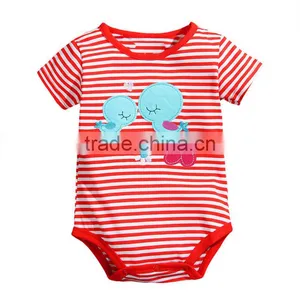 2017 Knitting Stripe Baby Clothing Short Sleeve Jumpsuit Embroidered Baby Romper thumbnail-1