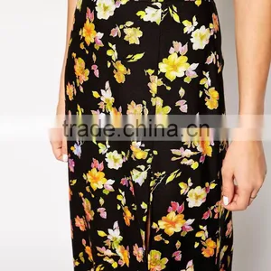 100% Viscose Fashion High Split All Over Floral Print Long Skirt thumbnail-4