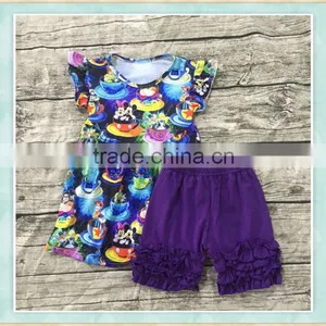 Knitting Cotton Summer Tops for Baby Girls Kids 2017 Clothing Sets Cup Mouse Print Boutique Outfit thumbnail-1