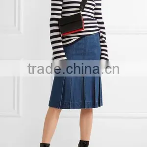 Among Best Selling Bell Sleeved Navy Blue and White Striped Women Spring Sweater thumbnail-4