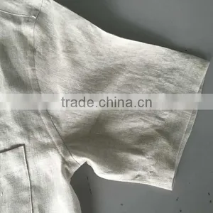 Beige Linen Mandarin Collar Special Buttonhole Mens Casual Dress Shirts thumbnail-2