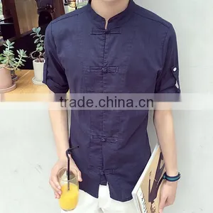 Cultivate One's Morality Short Sleeve Shirt Cotton and Linen Men thumbnail-2