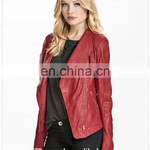 Cheap Price Red Leather Usa Motor Jacket for Women Made in China OEM Service thumbnail-2