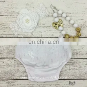 Baby Bloomers Matching Baby Headband and Chunky Necklace Baby Girl Diaper Covers thumbnail-5