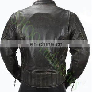 Brown Leather Motorcycle Motorbike Jacket thumbnail-4
