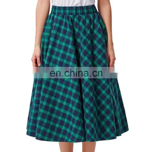 Kate Kasin Occident Women Fashion Grid Pattern Plaid Cotton A-Line Skirt KK000633-1 thumbnail-1